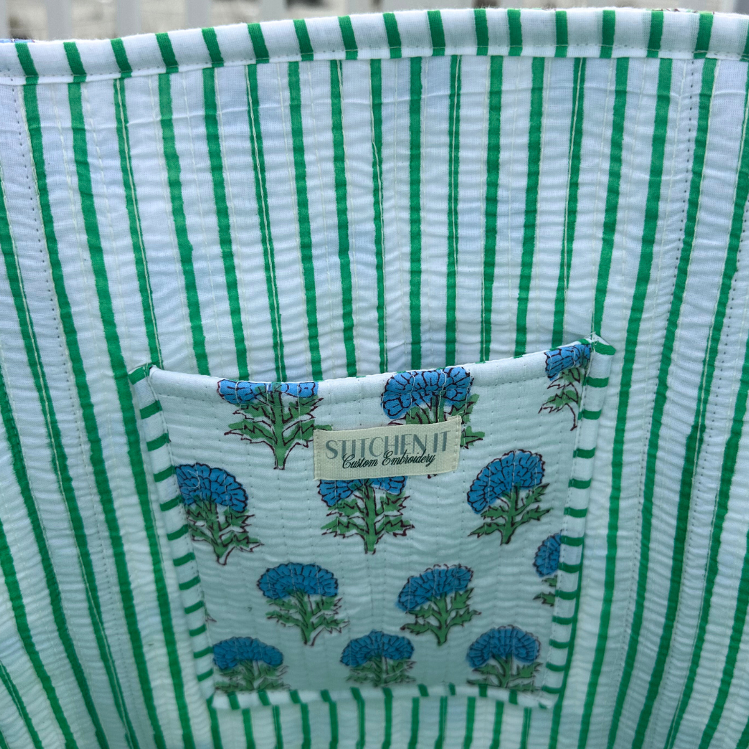 Summer Blue Hydrangea Block Print Tote Bag