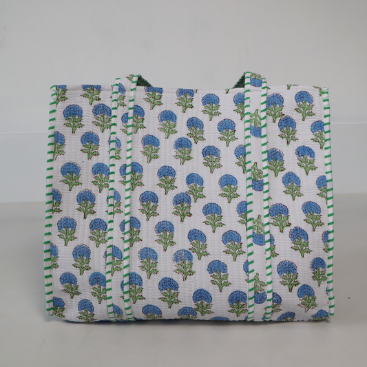 Blue Hydrangea Block Print Tote Bag