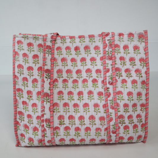 Pink Hydrangea Block Print Tote Bag