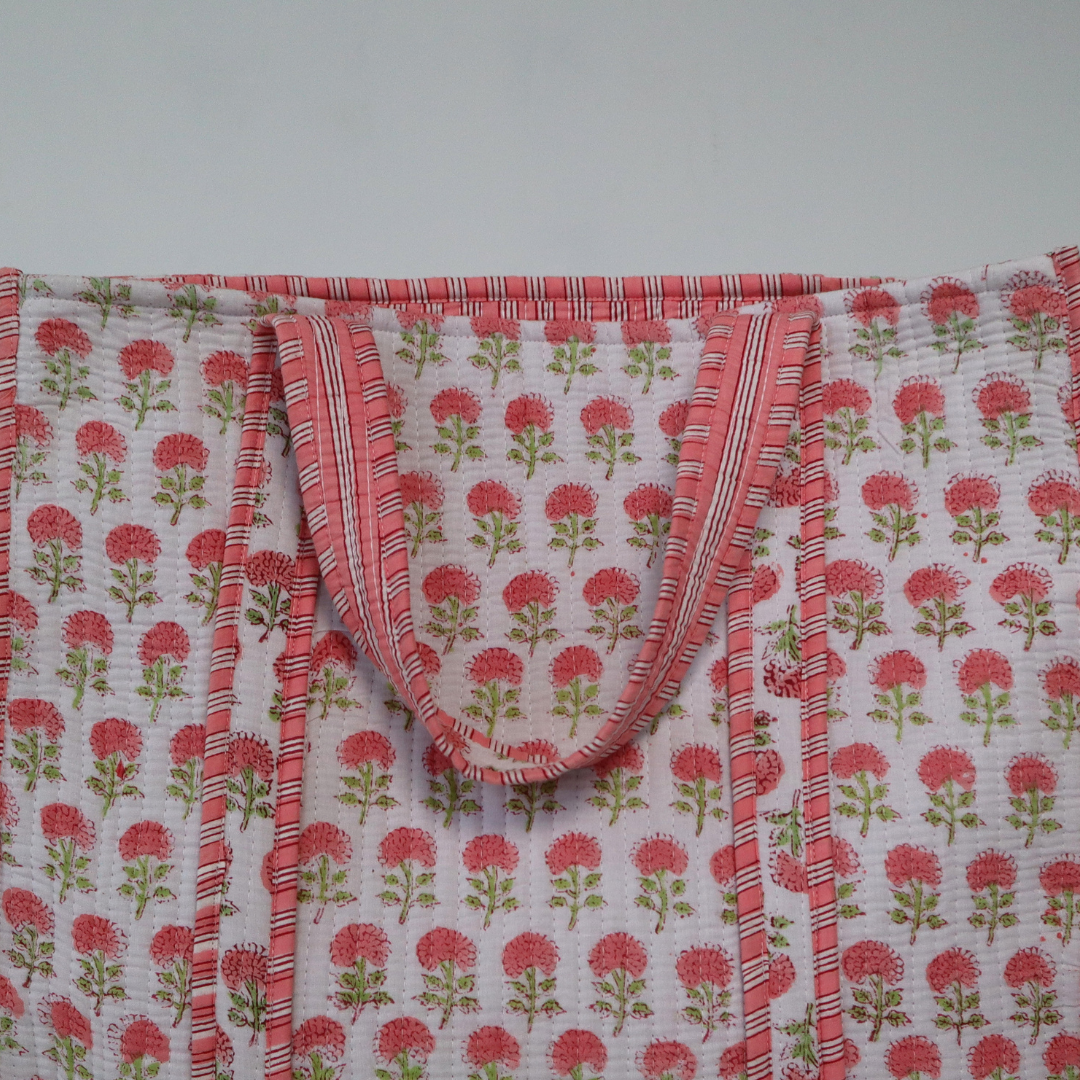 Pink Hydrangea Block Print Tote Bag