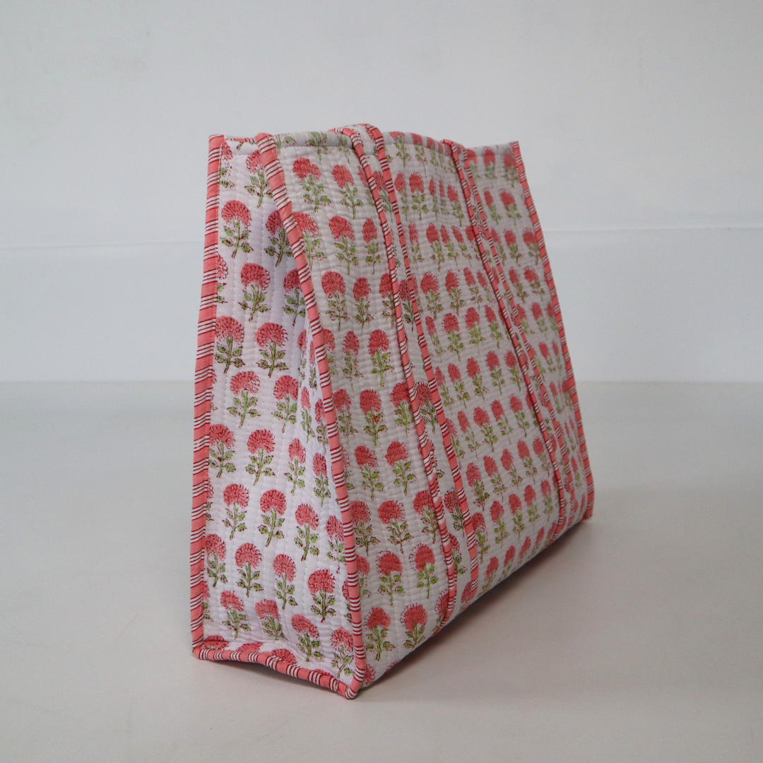 Pink Hydrangea Block Print Tote Bag